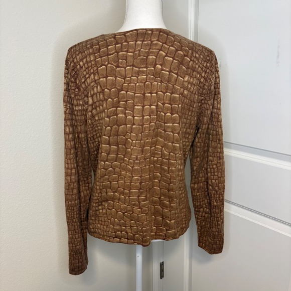 Talbots Cashmere Silk Blend Sweater Brown Crocodile Print V-Neck Womens Large - Picture 2 of 4
